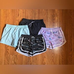 Champion Girls Lined Athletic Shorts Bundle- Black, Light Blue, Lavender